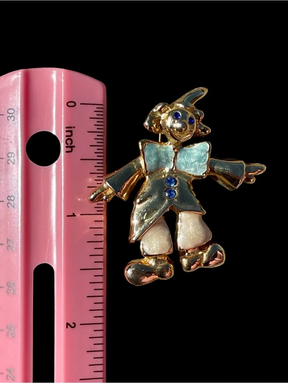 Gold-tone Clown Brooch with Blue and Mint Enamel Accents - Picture 6 of 6